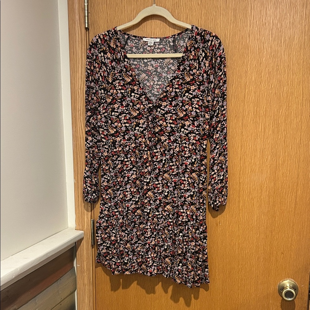 American Eagle Tie-Front Black Floral Mini Dress